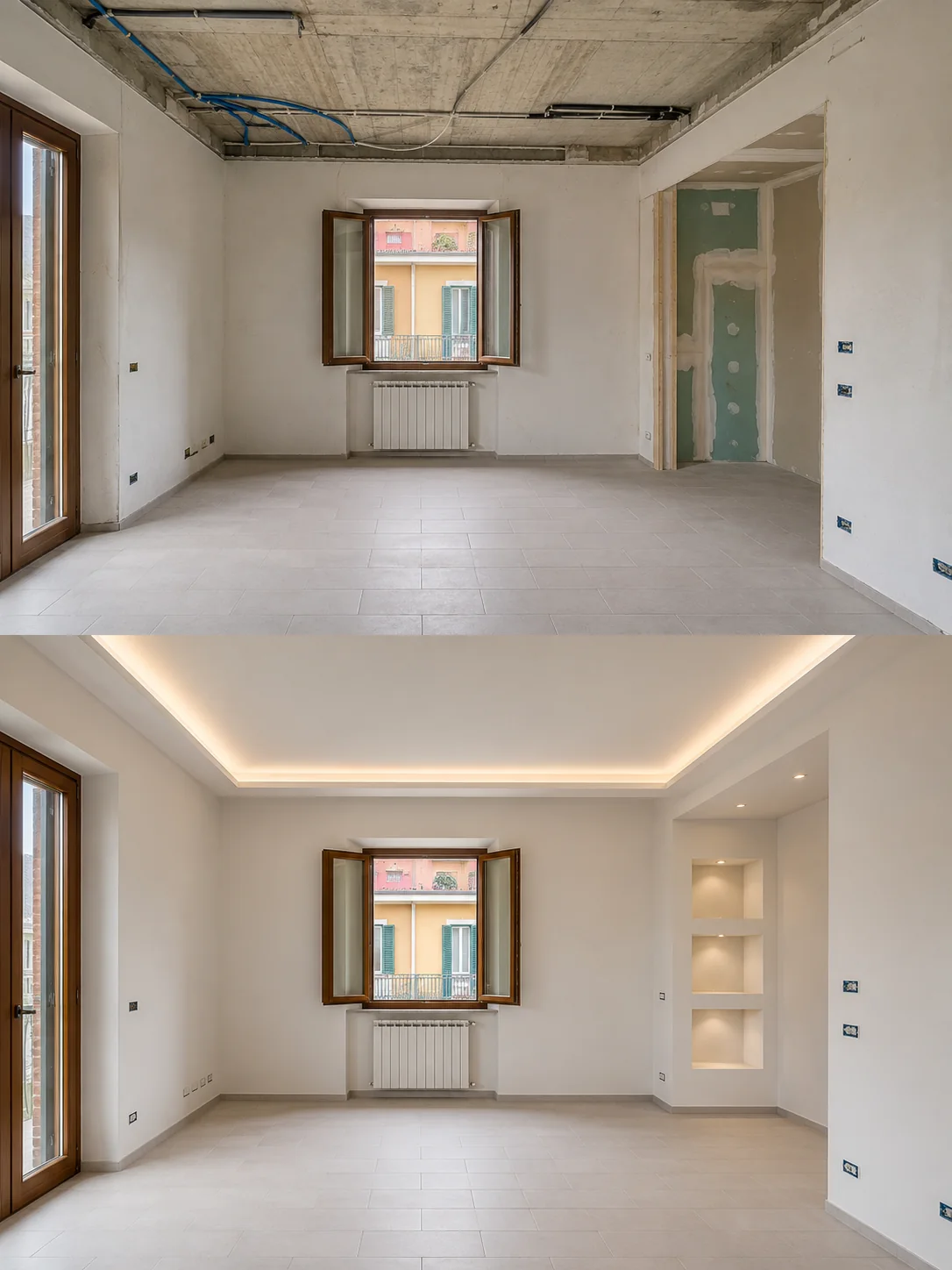Stanza prima della realizzazione di controsoffitto e nicchie
